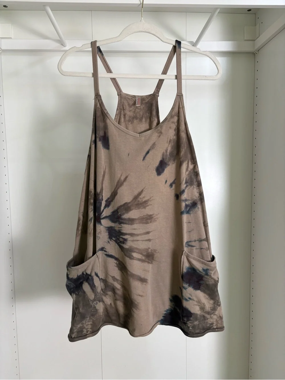 FP Movement by Free People Taupe Tie-Dye Hot Shot Romper with Pockets - Picture 1 of 4